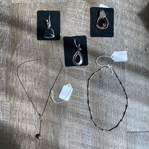 5 set of pendants and necklaces sterling silver with black onyx and soda…